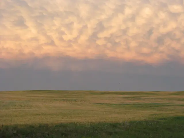 Prairie fields under mammatus clouds near Chamberlain